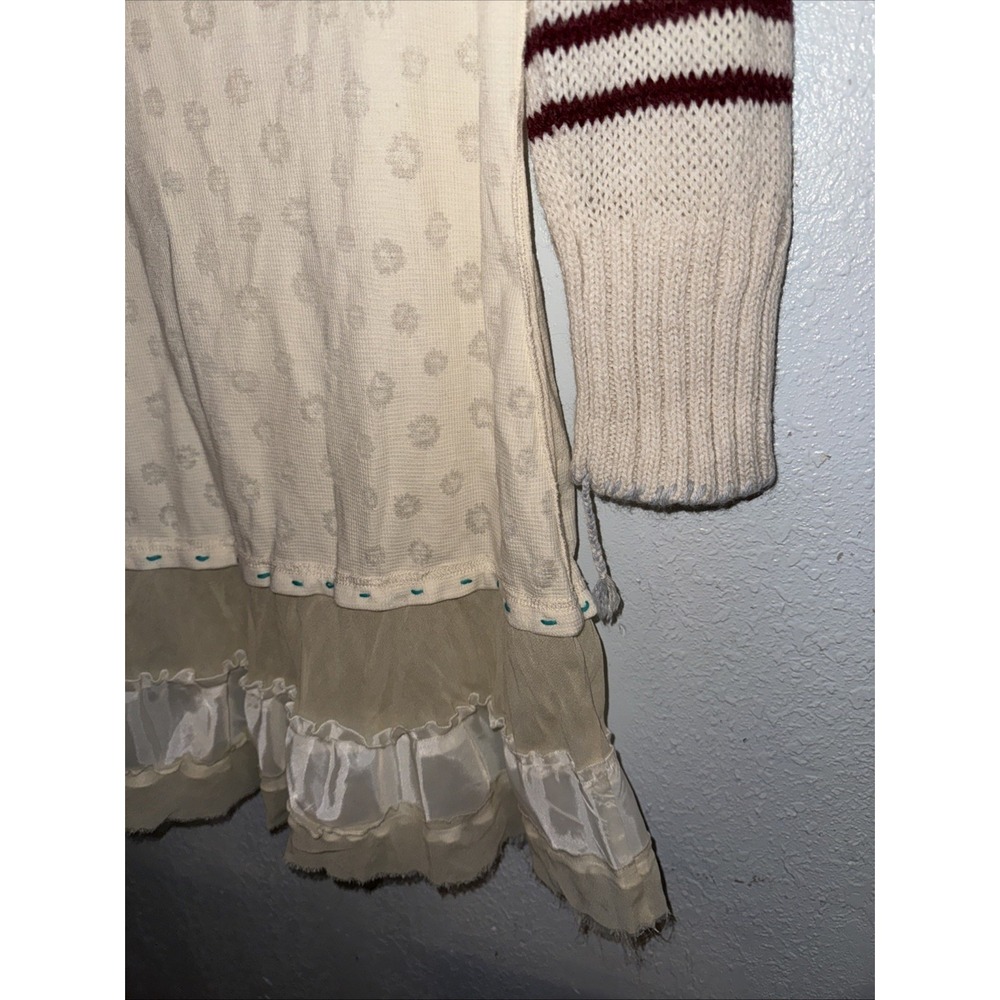 FREE PEOPLE size S Knit Sleeve Thermal Peplum Tunic Ruffle Trim Top Mini Dress - Picture 9 of 10